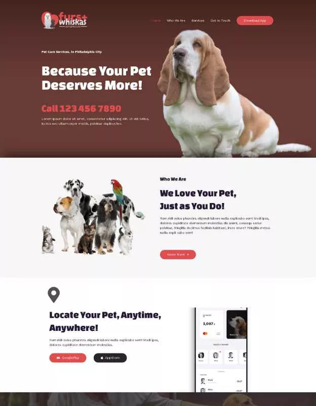 pet care website design demo
